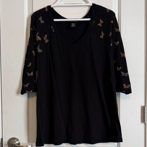 Torrid Black Half Sleeve Top with Butterfly Accents